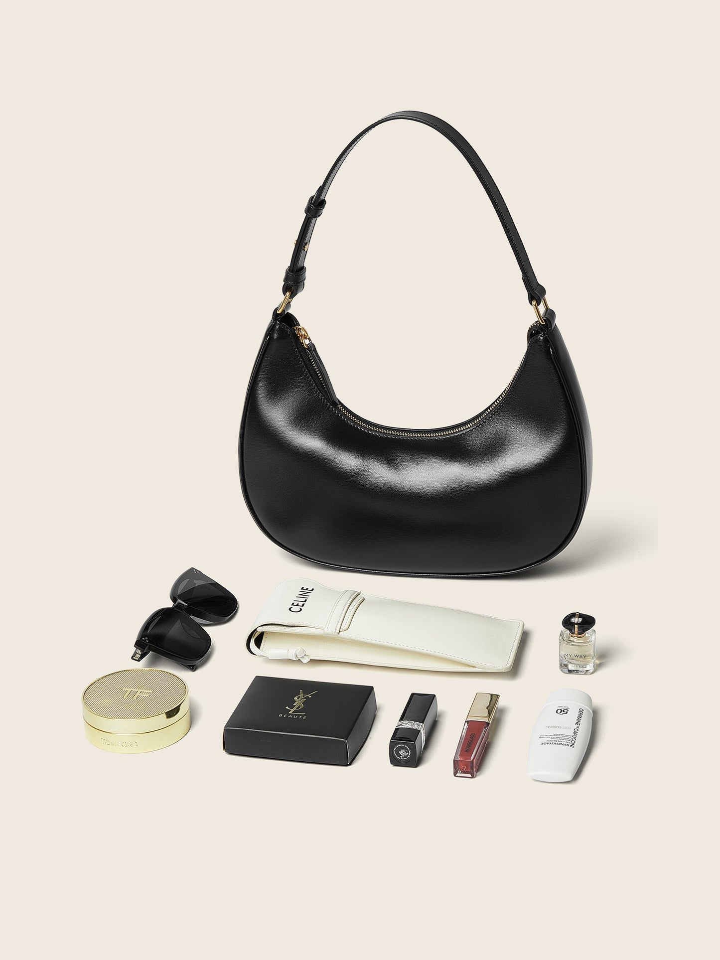 Hpai Crescent Bag In Leather - Black
